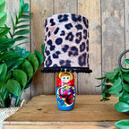 Small Handmade Dinky Doll Cordless Lamp with Jaguar Print Shade