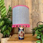Medium Handmade Dinky Doll Cordless Lamp with Navy & White Stripe Shade