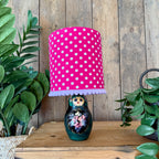 Small Handmade Dinky Doll Cordless Lamp with Pink Polka Dot Shade