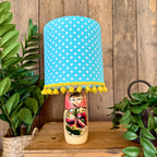 Medium Handmade Dinky Doll Cordless Lamp with Sky Blue Polka Dot Shade
