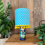 Small Handmade Dinky Doll Cordless Lamp with Sky Blue Polka Dot Shade
