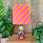 Medium Handmade Dinky Doll Cordless Lamp with Pink & Orange Tilted Stripe Shade