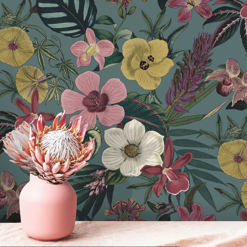 Botanical Garden Wallpaper - Thistle Blue