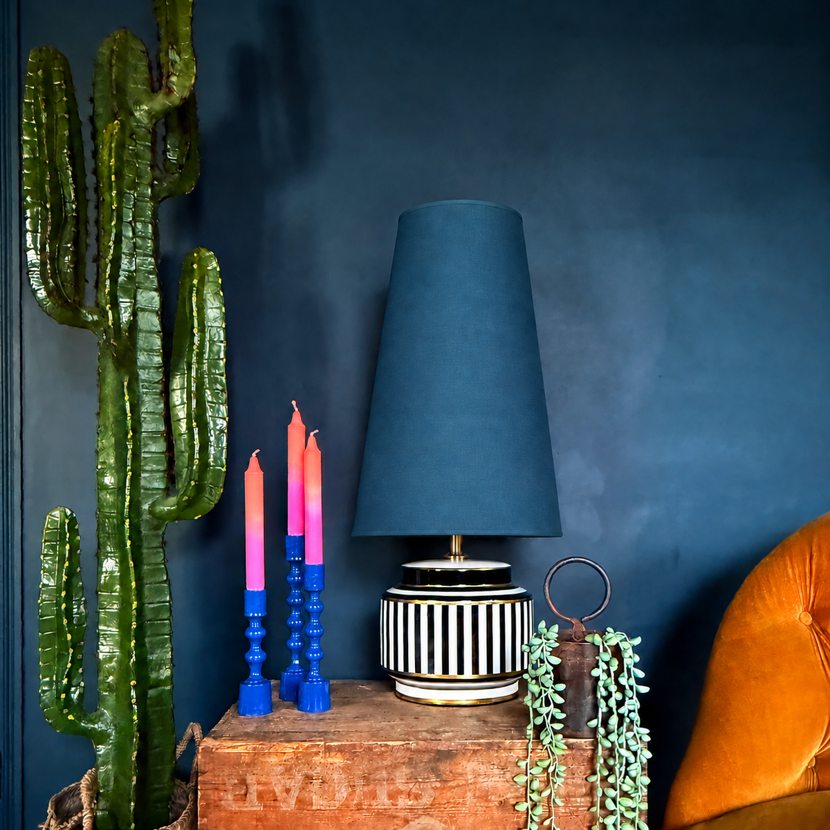 Petrol Blue Cotton Oversized Cone Lampshades