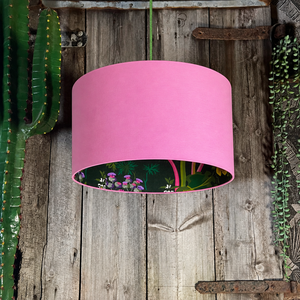 Rabarber Wallpaper Silhouette Lampshade in Candy Floss Pink Cotton