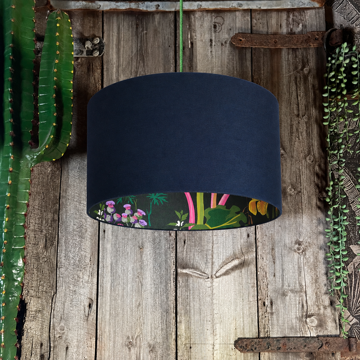 Rabarber Wallpaper Silhouette Lampshade in Deep Space Navy Cotton