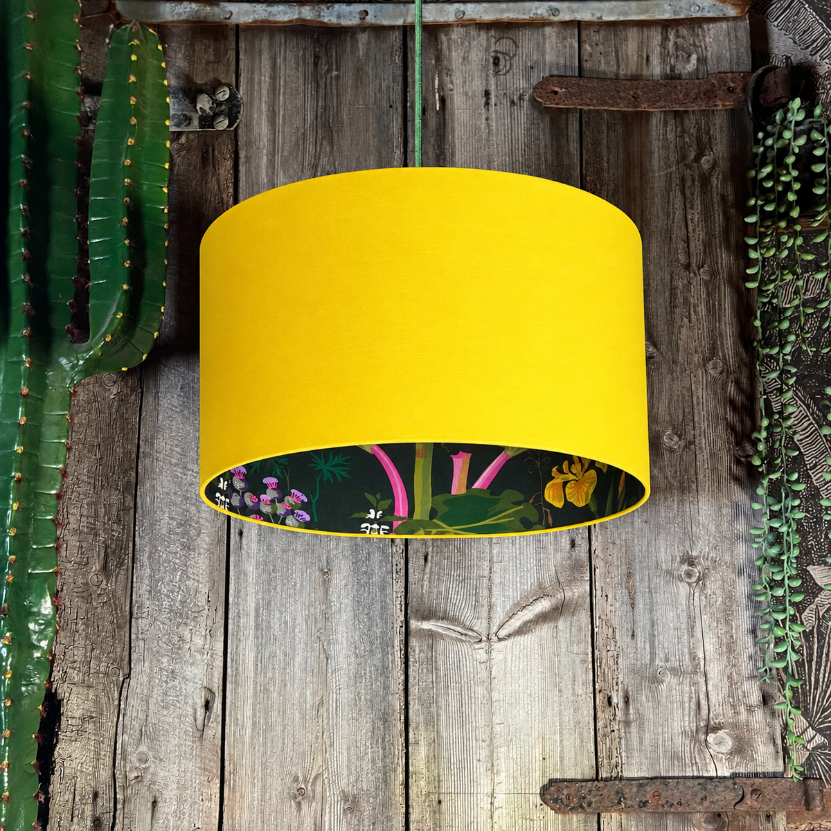 Rabarber Wallpaper Silhouette Lampshade in Egg Yolk Yellow Cotton