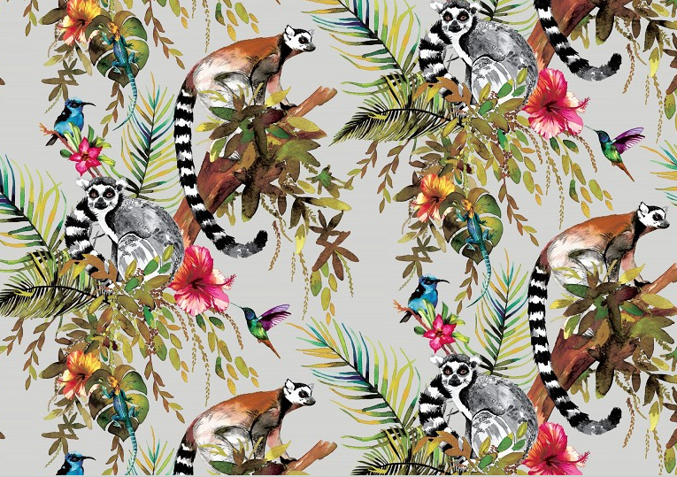 Kooky Lemur Wallpaper in Silver