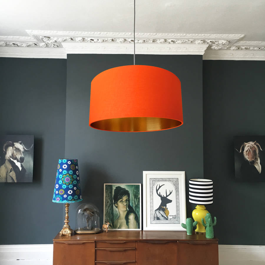 Tangerine Orange Cotton Lamphade with Gold Lining