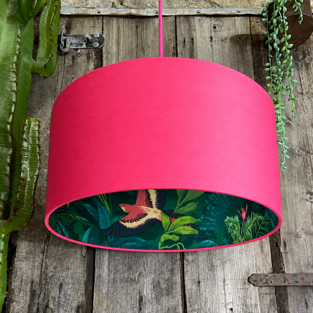 Bird Of Paradise Silhouette Lampshade in Watermelon Pink Cotton