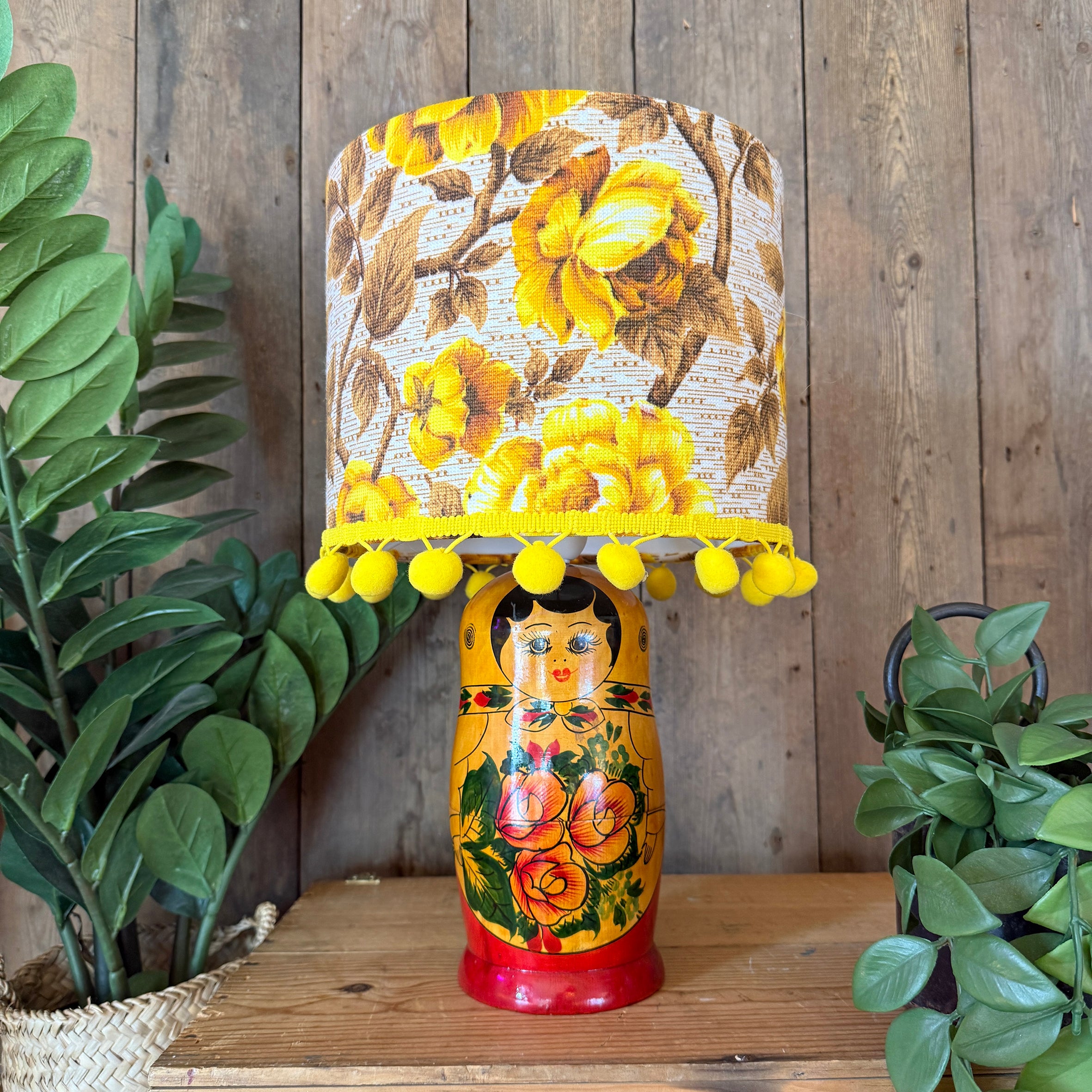 Extra Large Handmade Dinky Doll Cordless Lamp with Limited Edition Vintage Flowers Shade