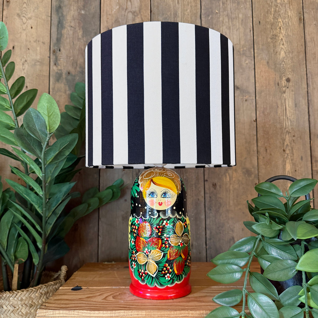 Extra Large Handmade Dinky Doll Cordless Lamp with Black and White Striped Shade