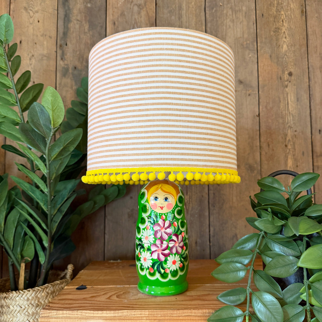 Extra Large Handmade Dinky Doll Cordless Lamp with Pink and White Striped Shade