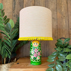 Extra Large Handmade Dinky Doll Cordless Lamp with Pink and White Striped Shade