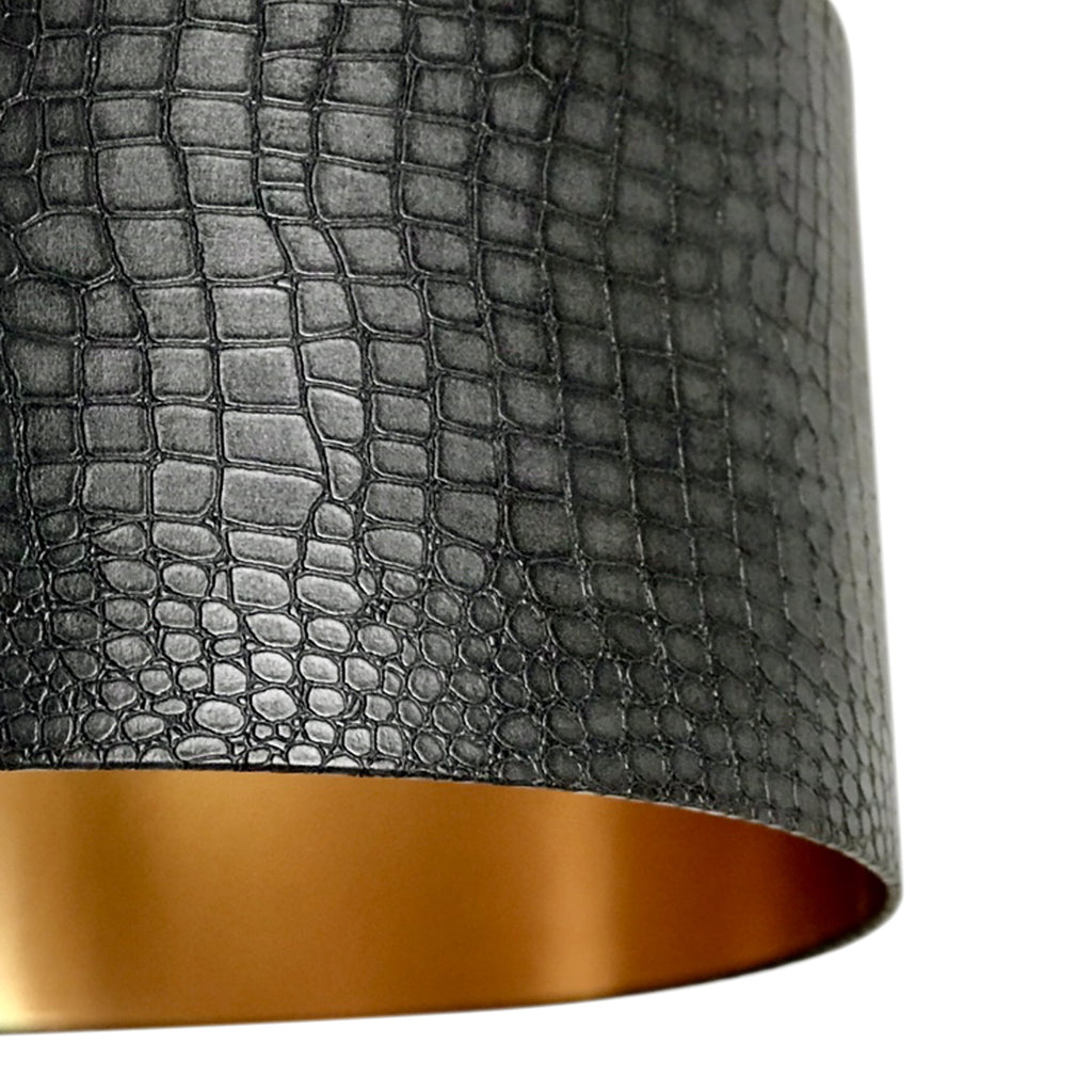 Black Mock Crocodile Print Lampshade with Gold Lining
