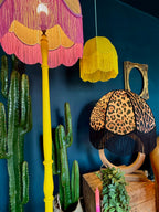 Birdie – Fringed Dome Hessian Lampshade with Pink Trim