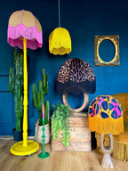 Birdie – Fringed Dome Hessian Lampshade with Pink Trim