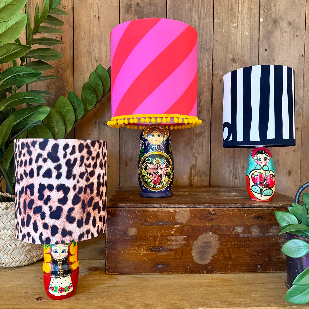 Small Handmade Dinky Doll Cordless Lamp with Luxe Leopard Print Shade