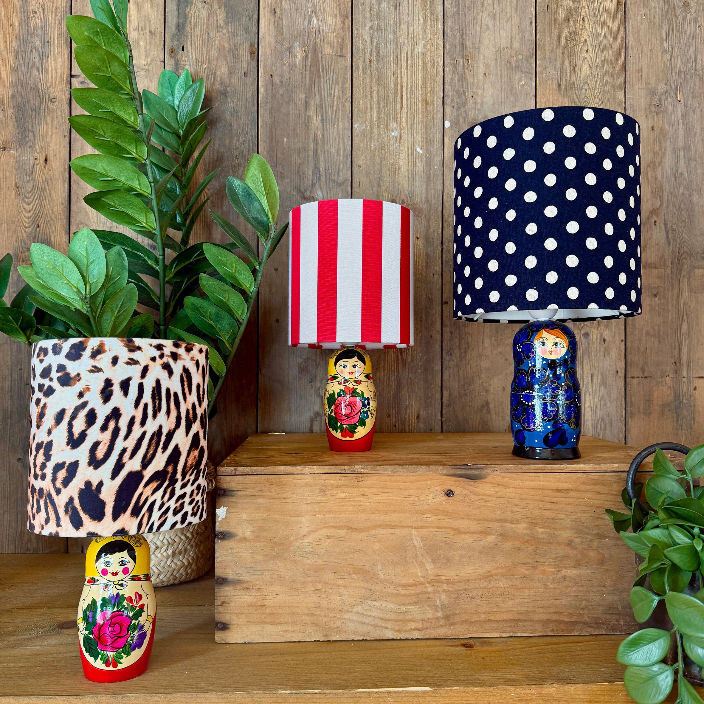 Small Handmade Dinky Doll Cordless Lamp with Luxe Leopard Print Shade