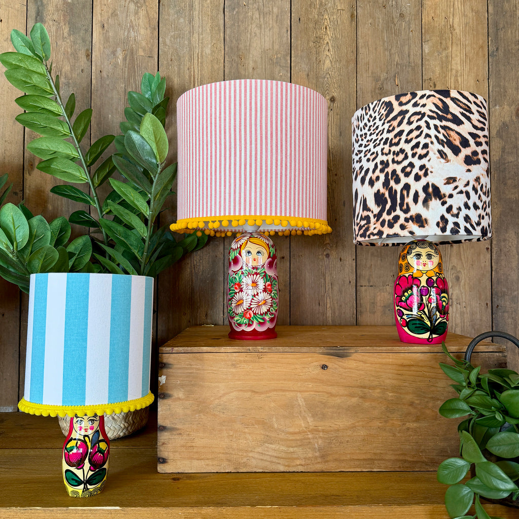 Medium Handmade Dinky Doll Cordless Lamp with Luxe Leopard Shade