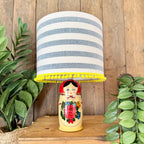 Large Handmade Dinky Doll Cordless Lamp with Blue and White Stripe Shade