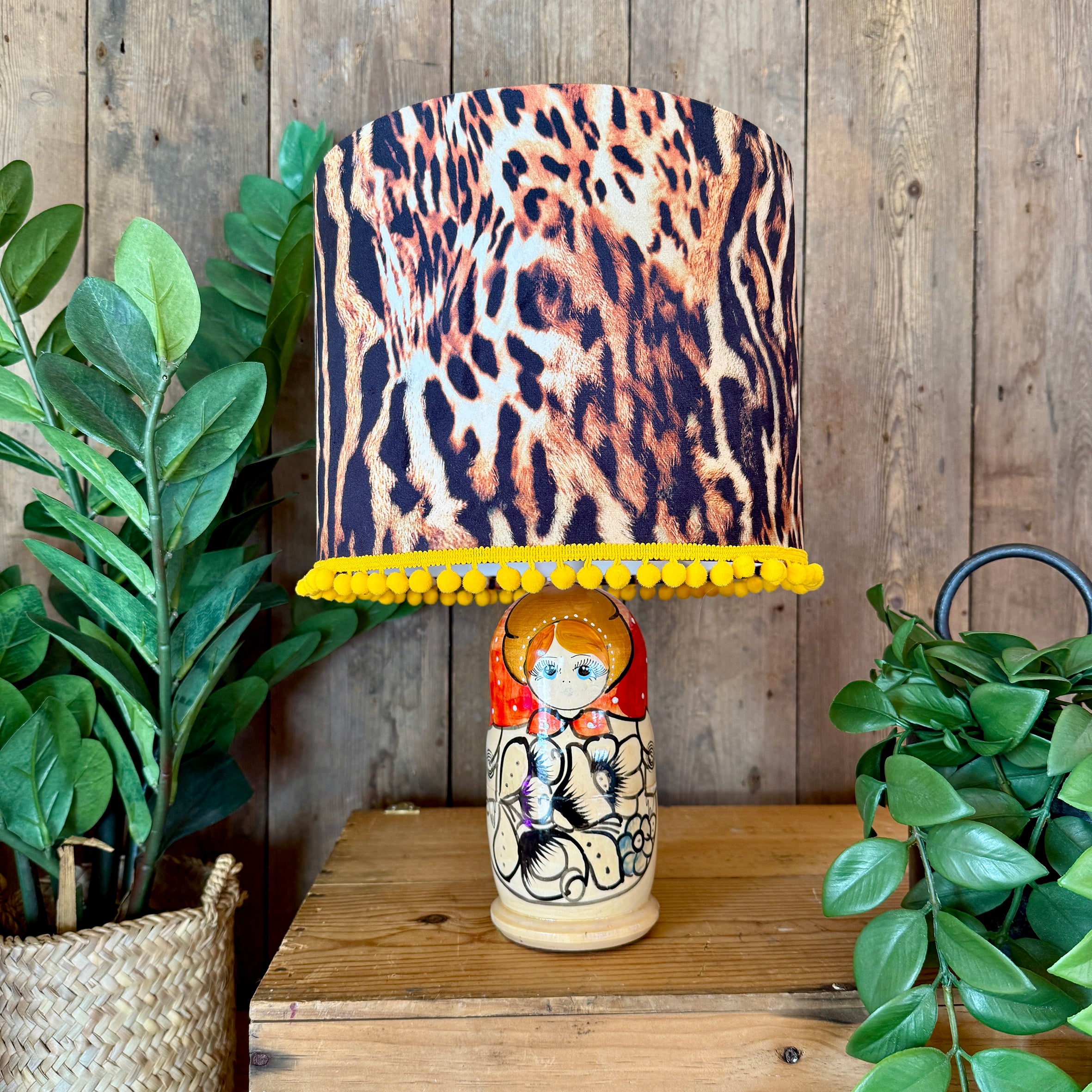 Large Handmade Dinky Doll Cordless Lamp with Tigress Shade