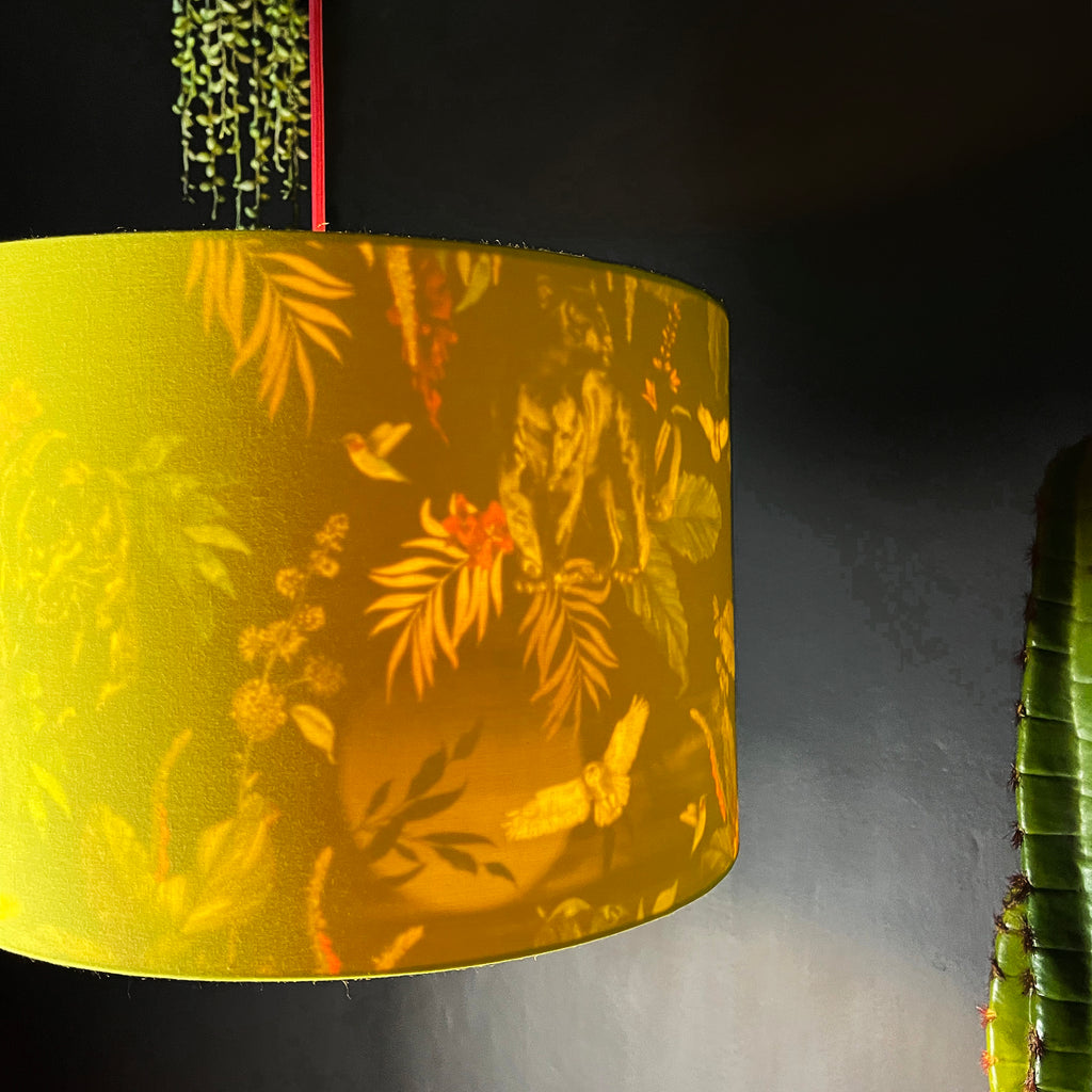 Carbon Deadly Night Shade Silhouette Lampshade in Acid Yellow Light on