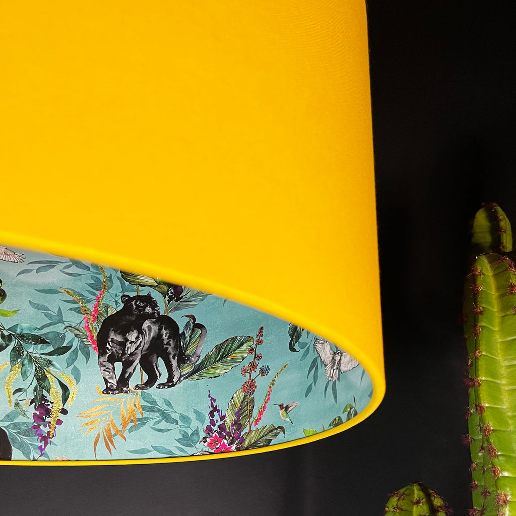 Lithium Deadly Night Shade Silhouette Lampshade in Egg yolk. Designed & handmade By Love Frankie. Close Up