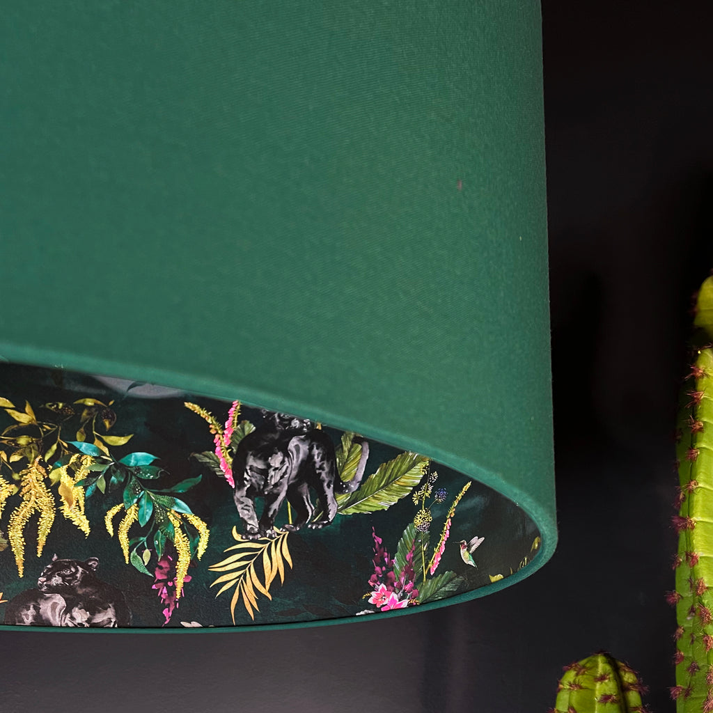 Wild Wood Deadly Night Shade Silhouette Lampshade in Hunter Green. Designed and handmade by Love Frankie. Close Up