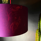 Smoke Deadly Night Shade Silhouette Lampshade in Magenta. Designed and Handmade by Love Frankie. Light On