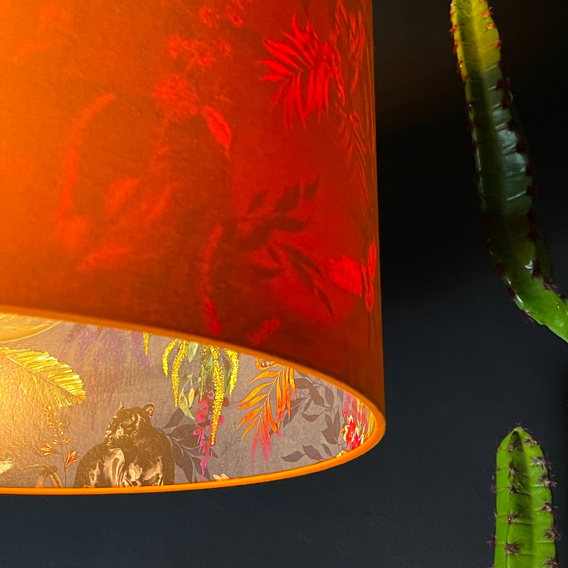 Smoke Deadly Night Shade Silhouette Lampshade in Pumpkin. Designed and Handmade by Love Frankie. Light On