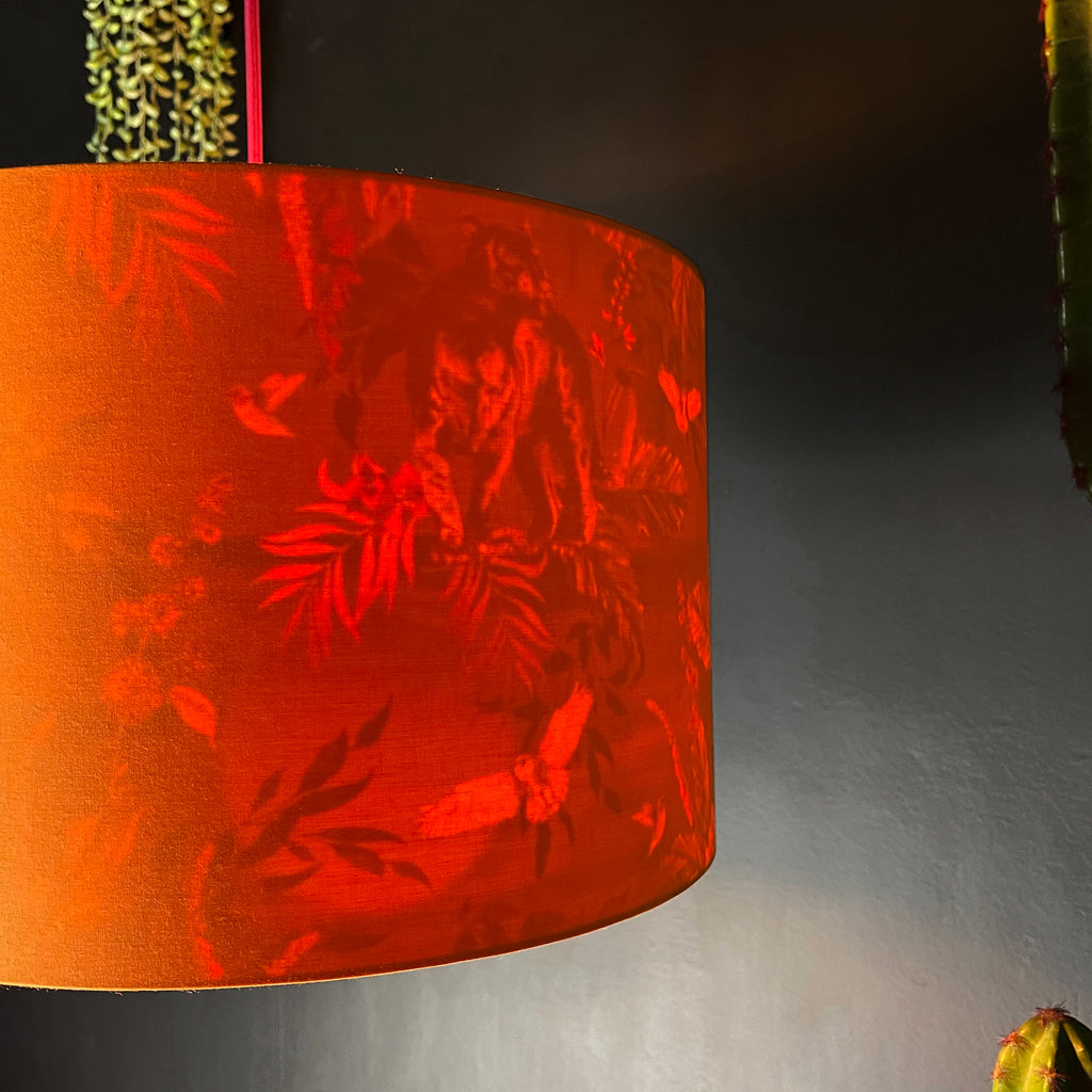 Smoke Deadly Night Shade Silhouette Lampshade in Pumpkin. Designed and Handmade by Love Frankie. Light On