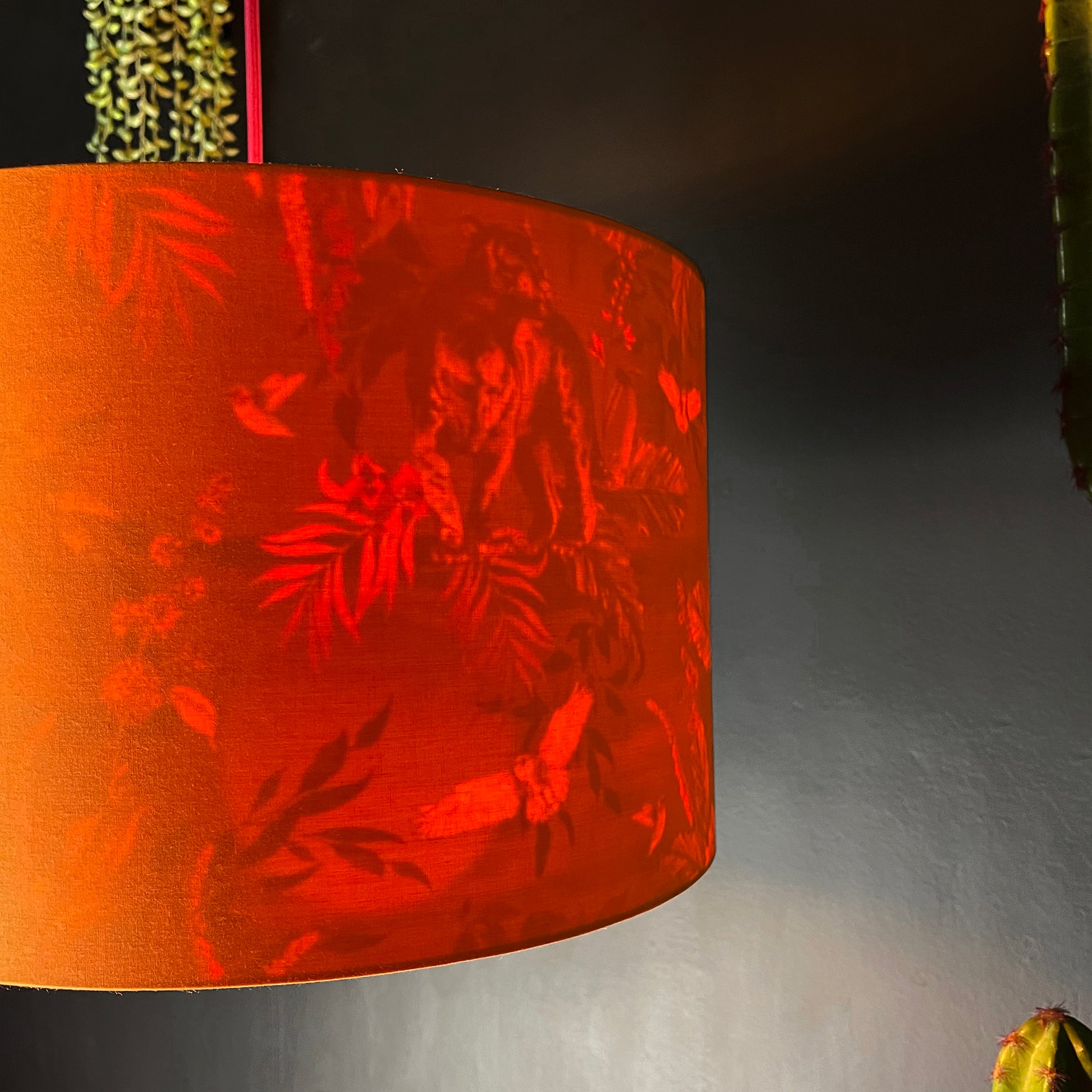 Smoke Deadly Night Shade Silhouette Lampshade in Pumpkin. Designed and Handmade by Love Frankie. Light On