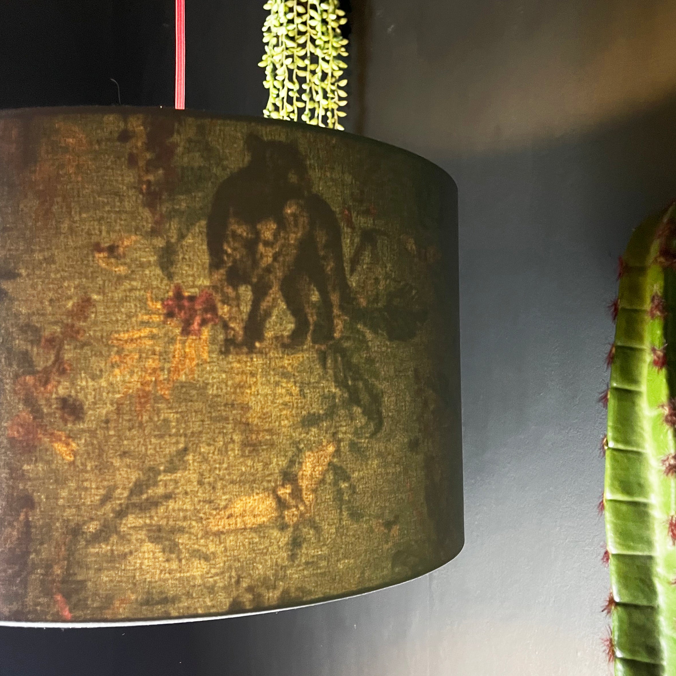 Lithium Deadly Night Shade Silhouette Lampshade in Slate. Handmade and Designed by Love Frankie. Light On