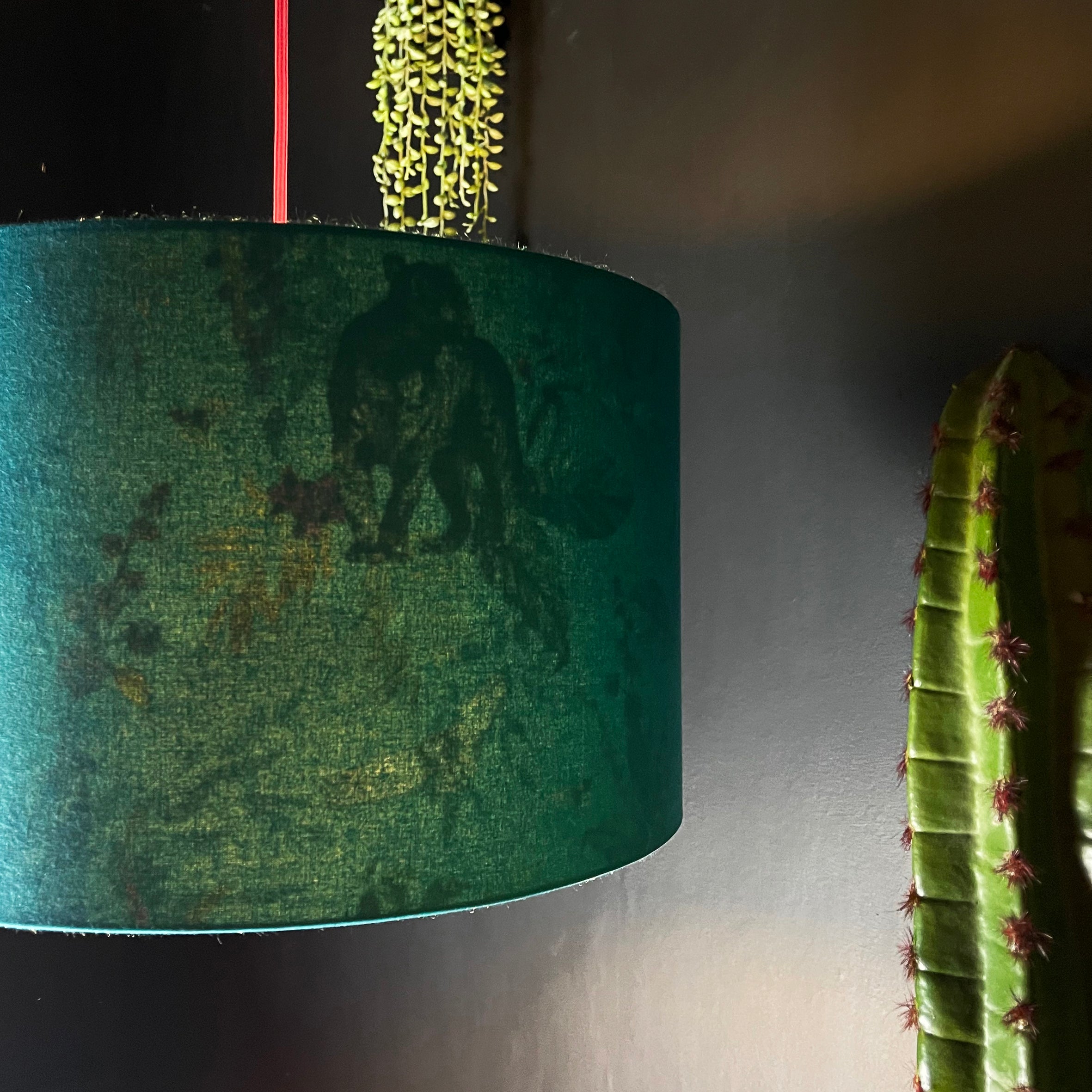 Lithium Deadly Night Shade Silhouette Lampshade in Teal. Handmade and Designed by Love Frankie. Light On