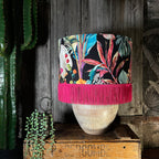Acid Jungle Lampshade with Gold Lining and Pink Fringing - 16" x 10" - Light Off