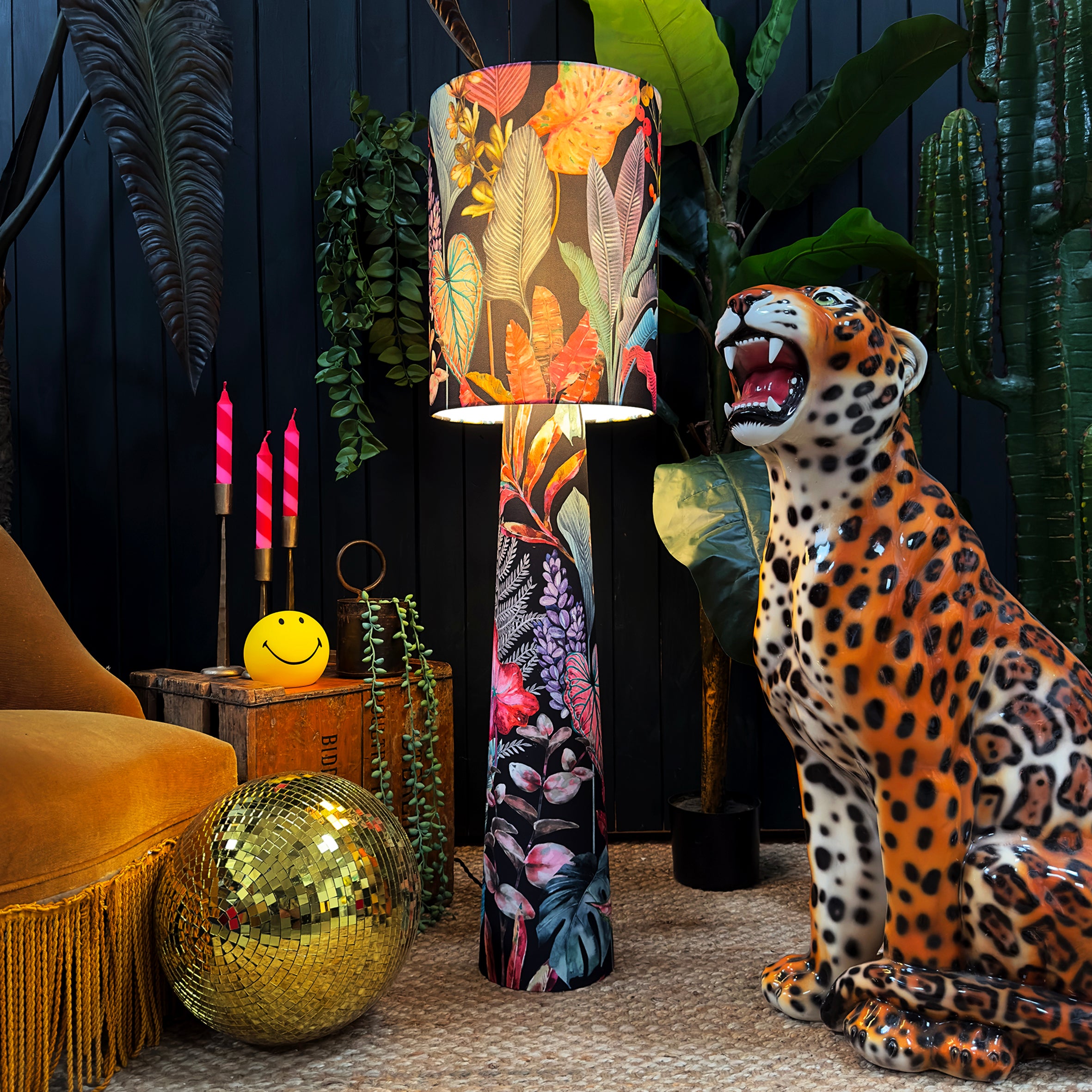 Handmade Velvet Portable Lamps in Acid Jungle