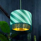 love frankie Helter Skelter lampshade with gold lining and fringing in apple sours