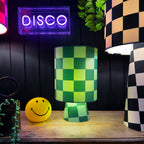 Handmade Checkerboard Velvet lamps in Apple Sours. Green checkerboard lamp, The Shortie