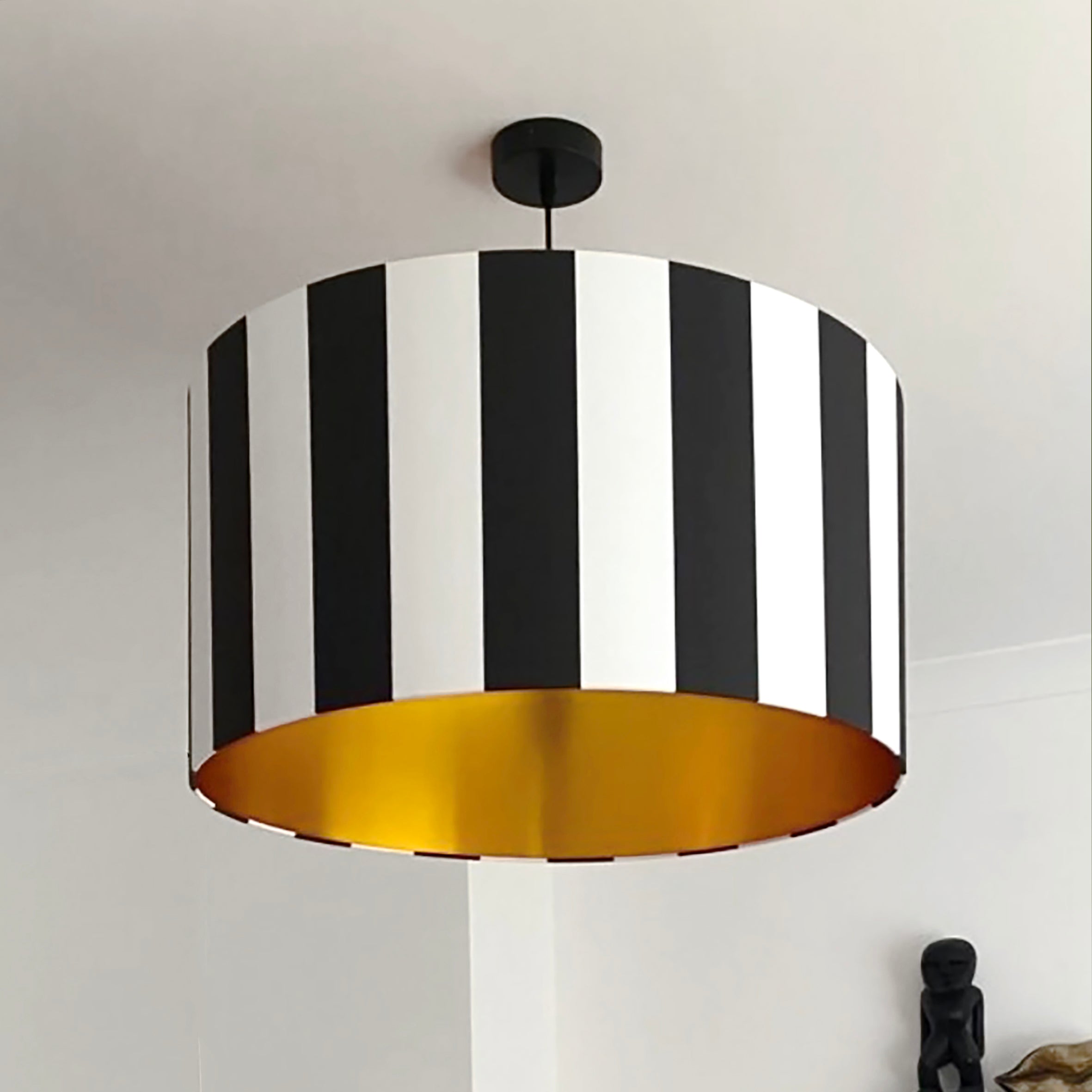 Circus Stripes Monochrome Lampshade With Gold Lining - 25cm