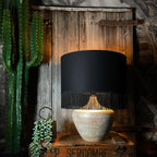 Jet Black Lampshade with Copper Foil Lining & Black Fringing