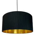 Carbon Black Silk Lampshade With Gold Lining