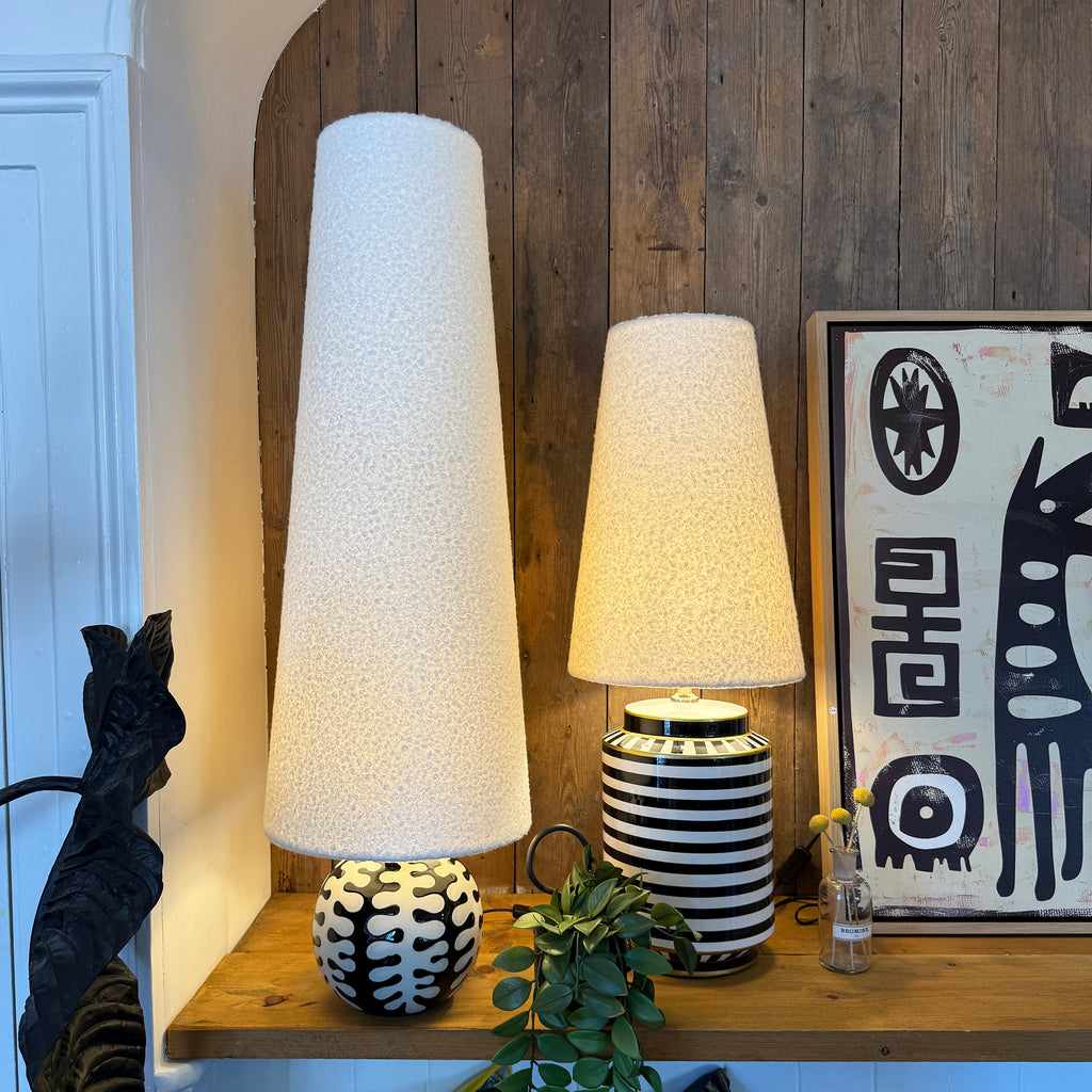 Buttermilk Boucle Oversized Cone Lampshades - Light On