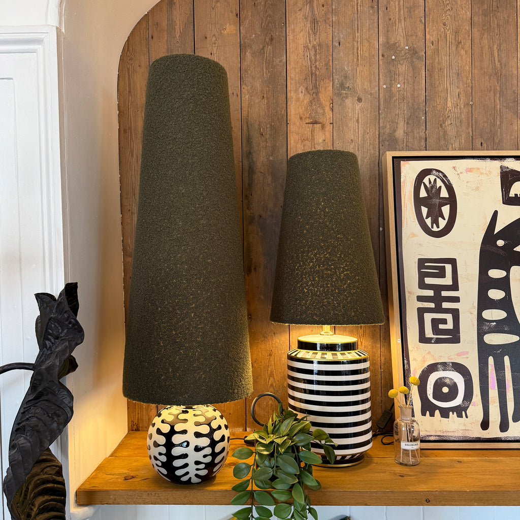 Thyme Boucle Oversized Cone Lampshades - Light On