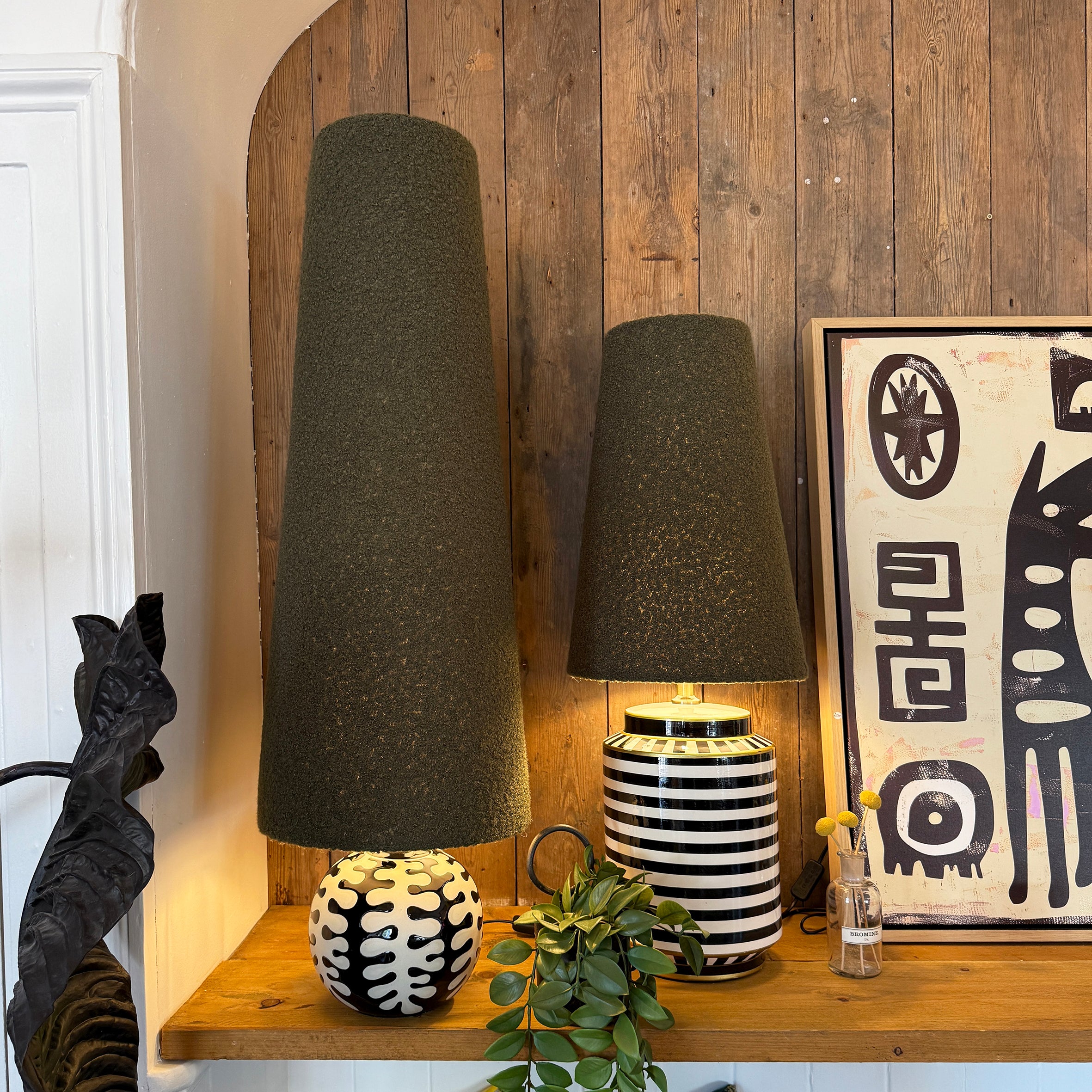 Thyme Boucle Oversized Cone Lampshades - Light On