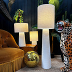 Love Frankie Statement Buttermilk White Boucle Portable Lamps. 3 sizes available with flex cable or rechargeable bulbs. Light On