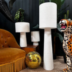 Love Frankie Statement Buttermilk White Boucle Portable Lamps. 3 sizes available with flex cable or rechargeable bulbs. Light Off