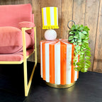Candy Stripe Side Table or Stool in Tangerine Orange and White