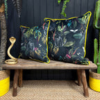 love frankie carbon deadly night shade cushion with yellow piping