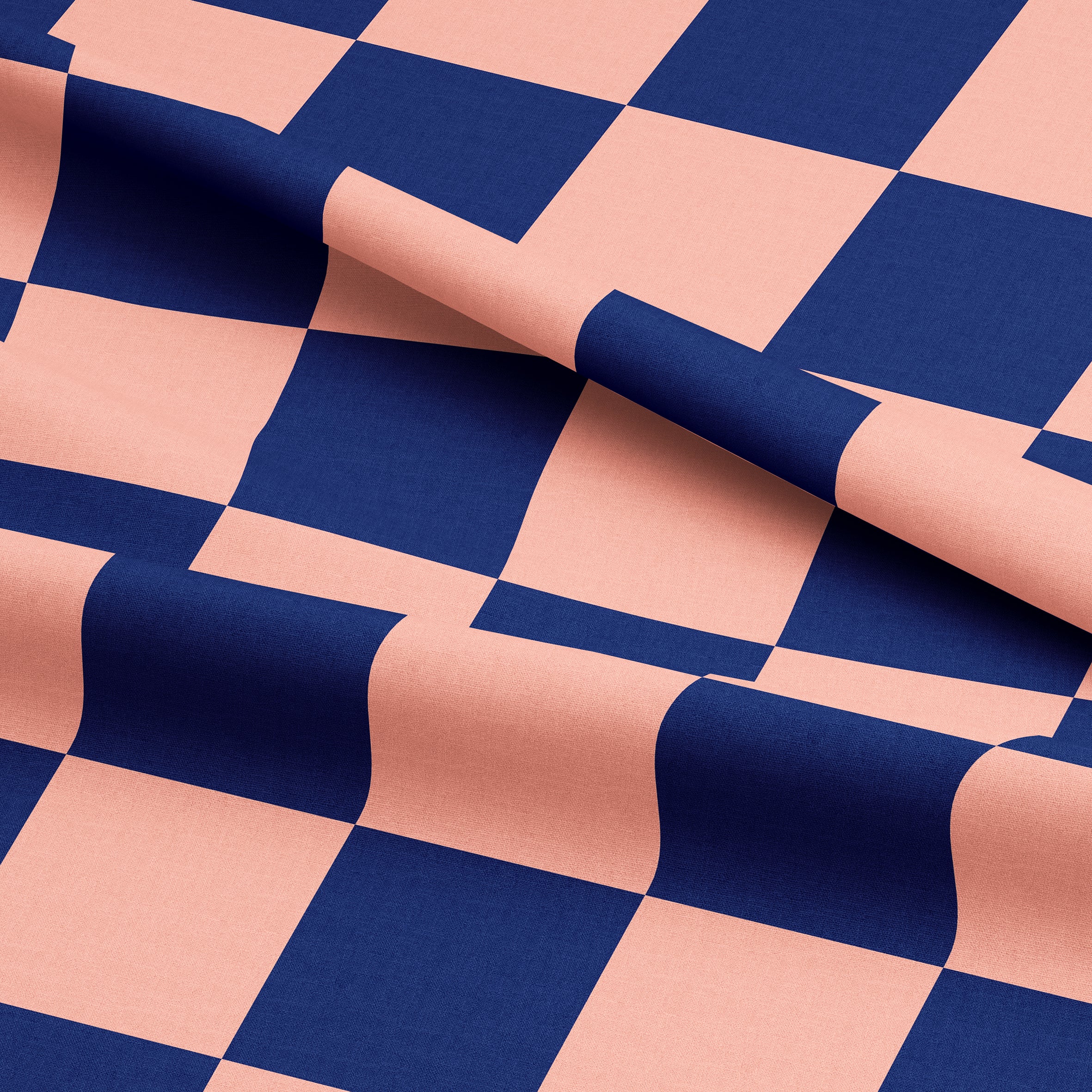 Love Frankie Fabric - Checkmate Checkerboard Fabric in Peach Fuzz - Peach & Indigo